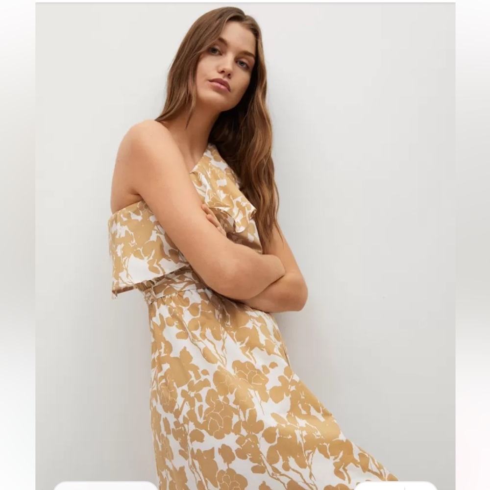 Mango One Shoulder Print Dress - size 4